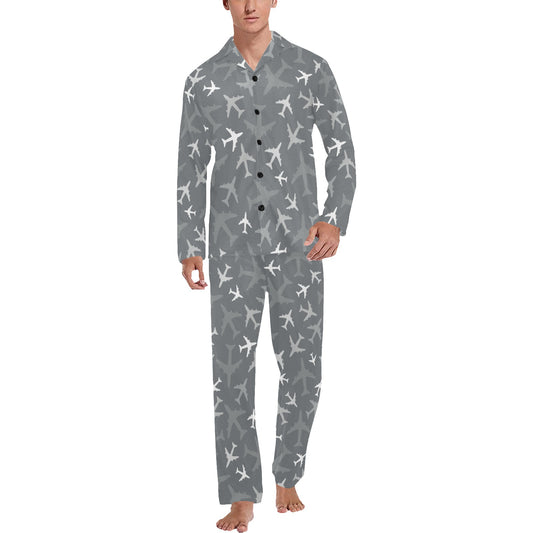 Airplane Pattern Print Design 02 Men's Long Pajama Set
