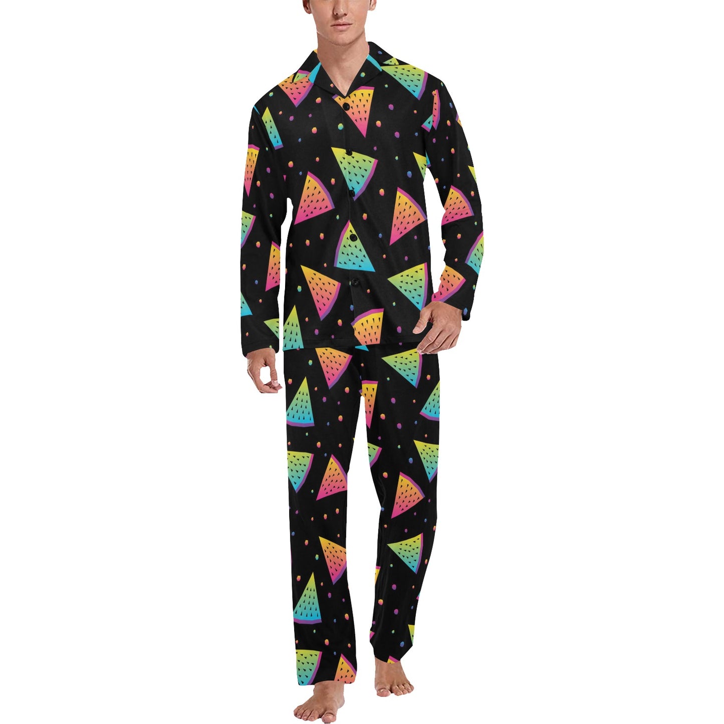 Rainbow Watermelon Pattern Print Design A04 Men's Long Pajama Set