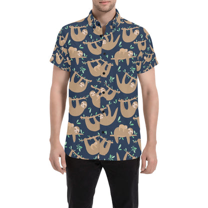 Sloth Print Design LKS307 Men Short Sleeve Button Up Shirt