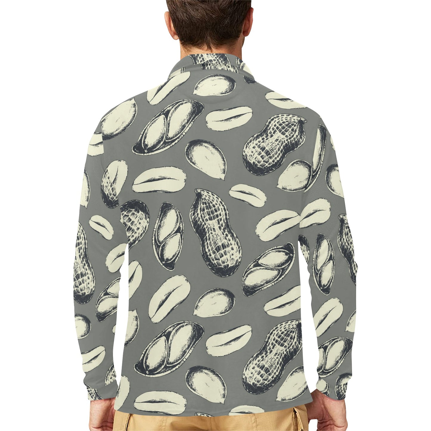 Peanut Pattern Print Design A01 Long Sleeve Polo Shirt For Men's