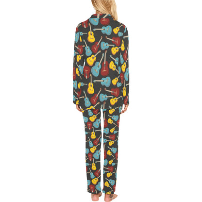 Acoustic Guitar Pattern Print Design 01 Women's Long Pajama Set
