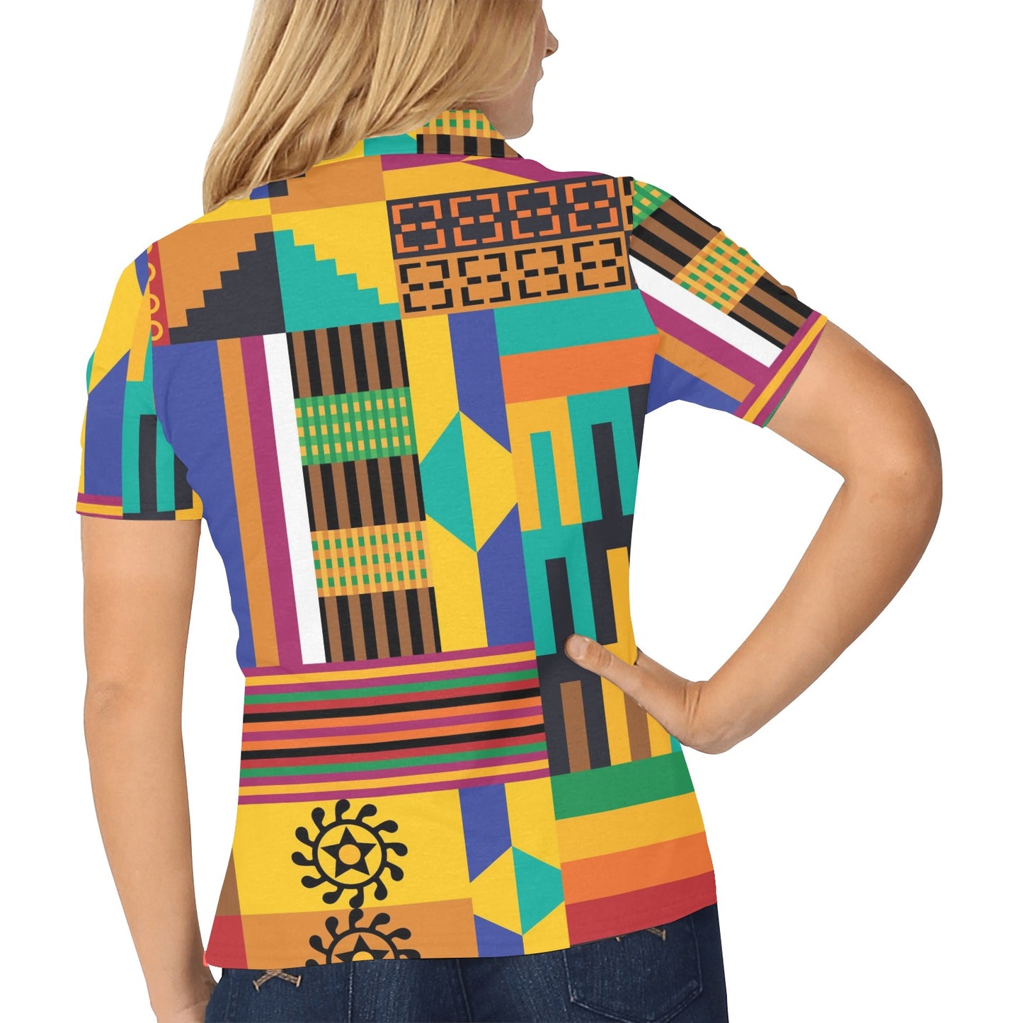 Kente Pattern Print Design 03 Women's Polo Shirt