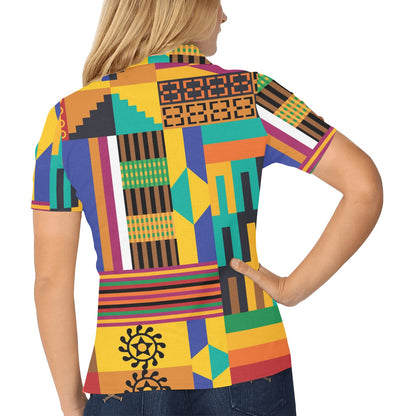 Kente Pattern Print Design 03 Women's Polo Shirt
