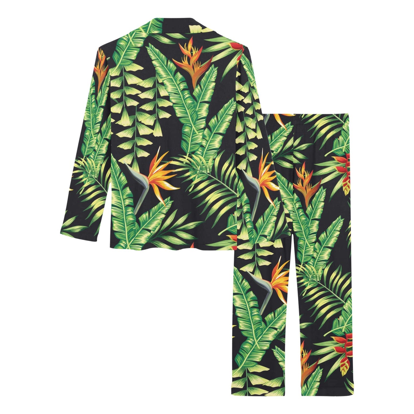 Hawaiian Flower Tropical Palm Leaves Women's Long Pajama Set