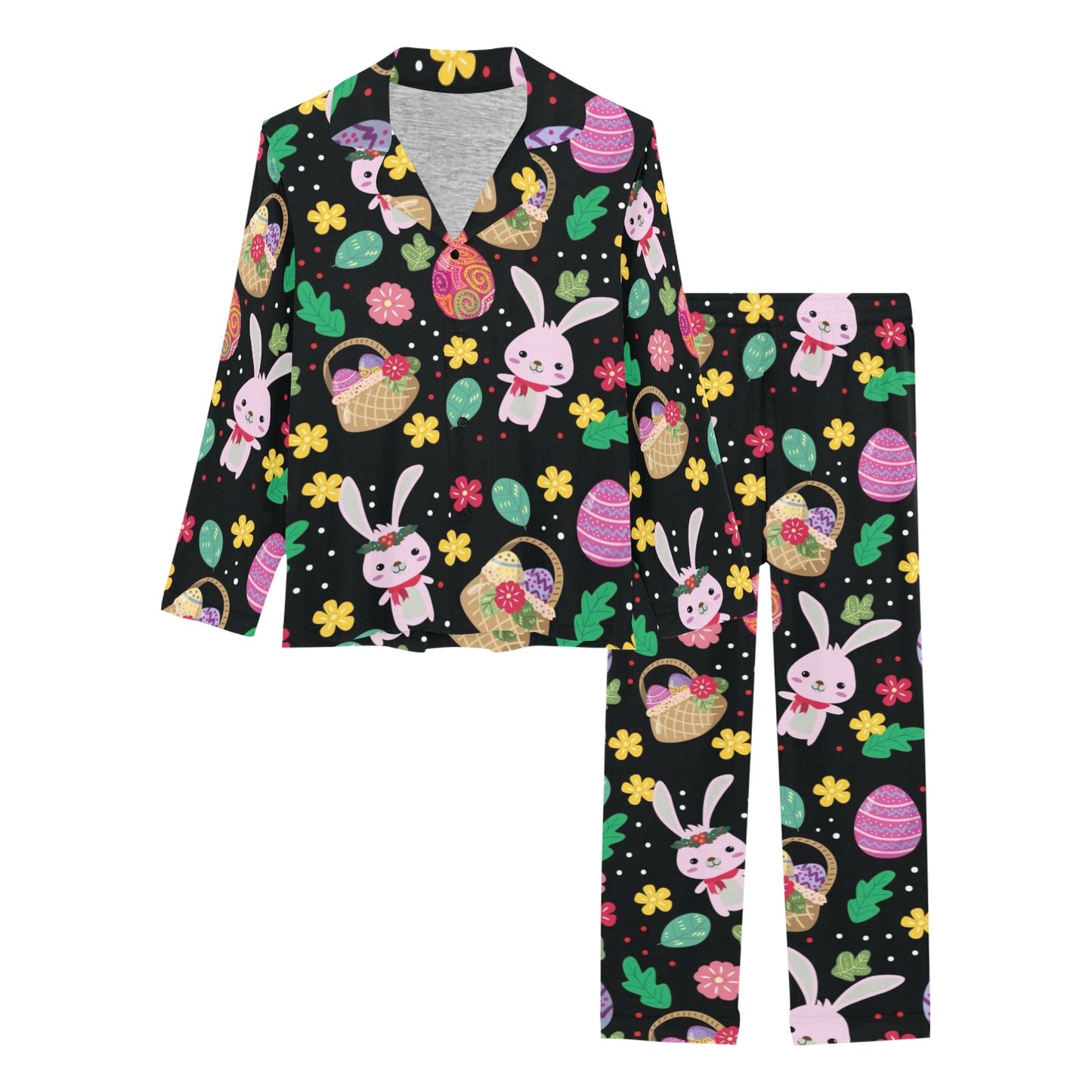 Easter Eggs Pattern Print Design RB05 Women's Long Pajama Set
