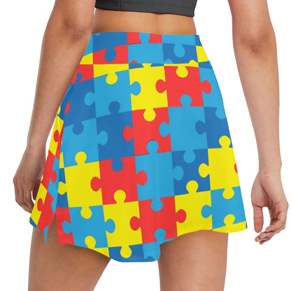 Autism Awareness Puzzles Design Print 17" Golf & Pickleball Skort with Pockets