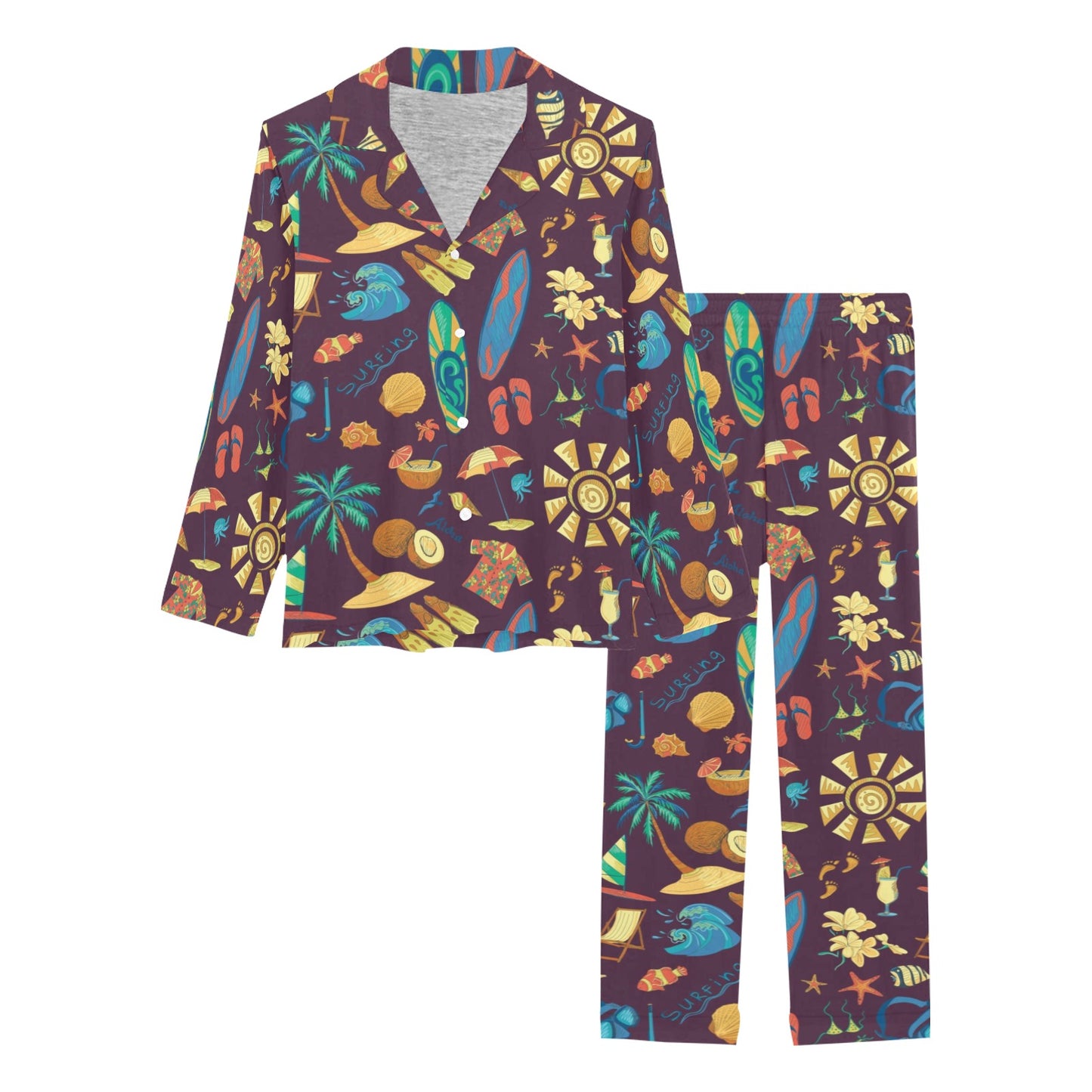 Aloha Hawaii Pattern Print Design 01 Women's Long Pajama Set