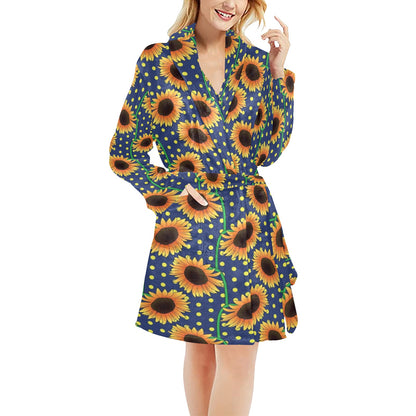 Sunflower Pattern Print Design SF03 Women's Fleece Robe