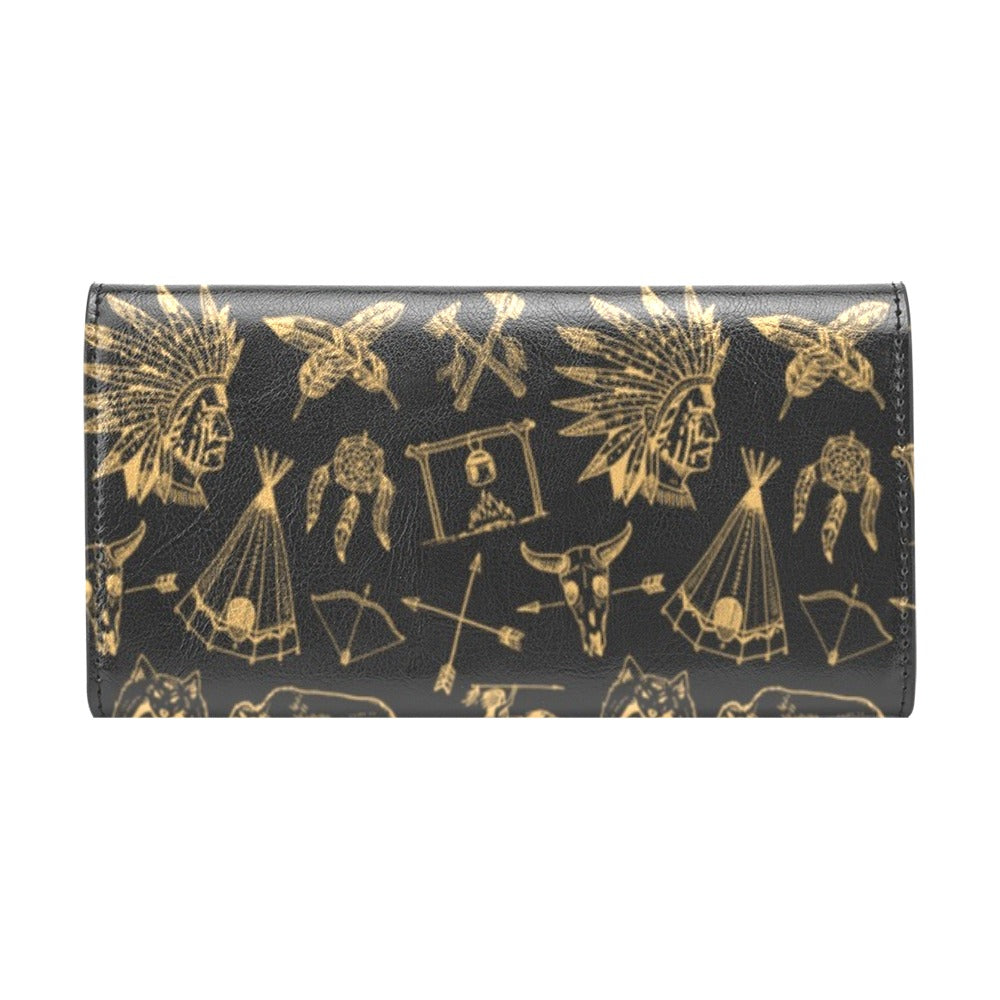 American indian Gold Style Women's Trifold Wallet