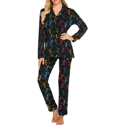 Skeleton Colorful Print Design LKS302 Women's Long Pajama Set