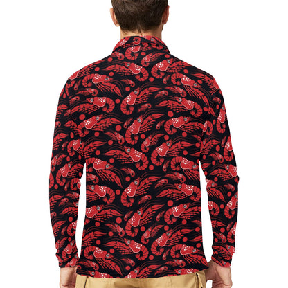 Shrimp Print Design LKS303 Long Sleeve Polo Shirt For Men's