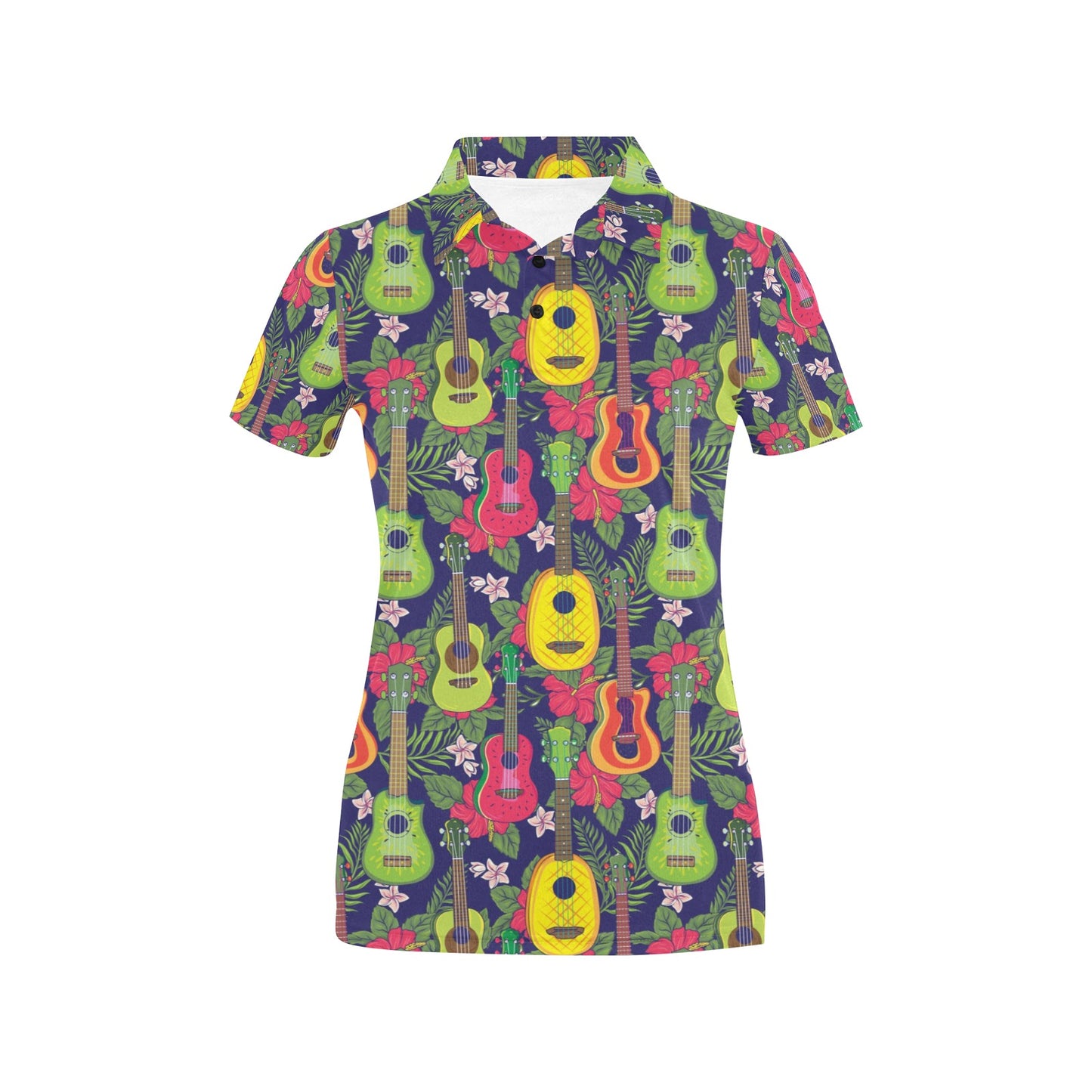 Ukulele Tropical Pattern Print Design 03 Women's Polo Shirt