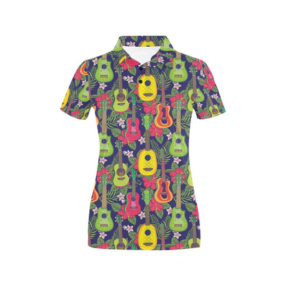 Ukulele Tropical Pattern Print Design 03 Women's Polo Shirt