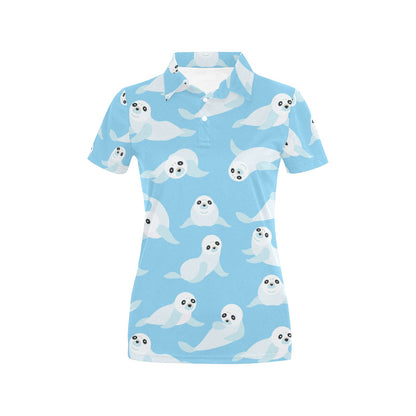 Sea Lion Cute Pattern Print Design 03 Women's Polo Shirt