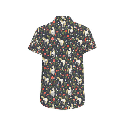Unicorn Print Design LKS301 Men Short Sleeve Button Up Shirt