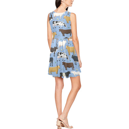 Cattle Pattern Print Design 02 Sleeveless Dress
