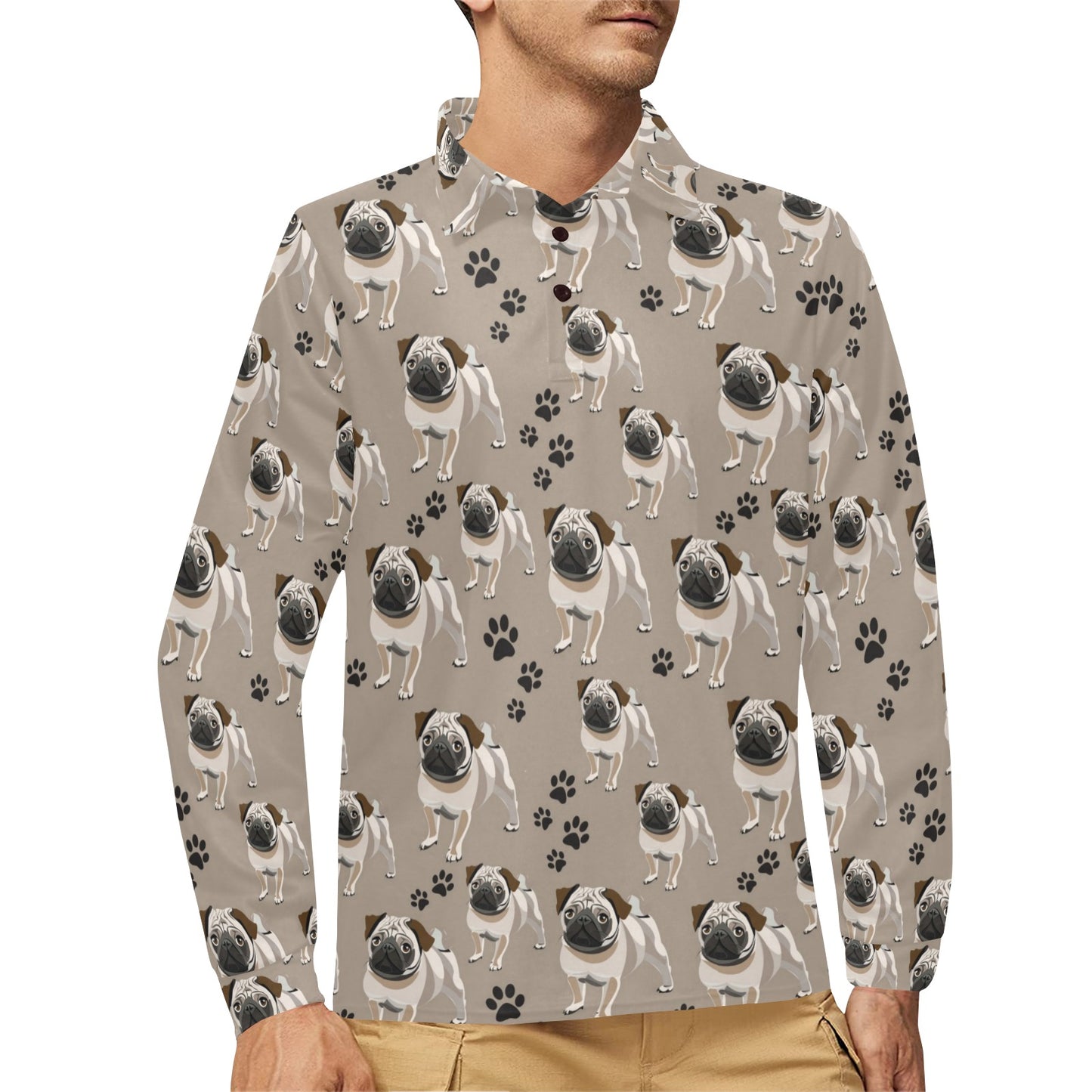 Pug Pattern Print Design A04 Long Sleeve Polo Shirt For Men's