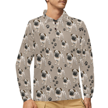 Pug Pattern Print Design A04 Long Sleeve Polo Shirt For Men's