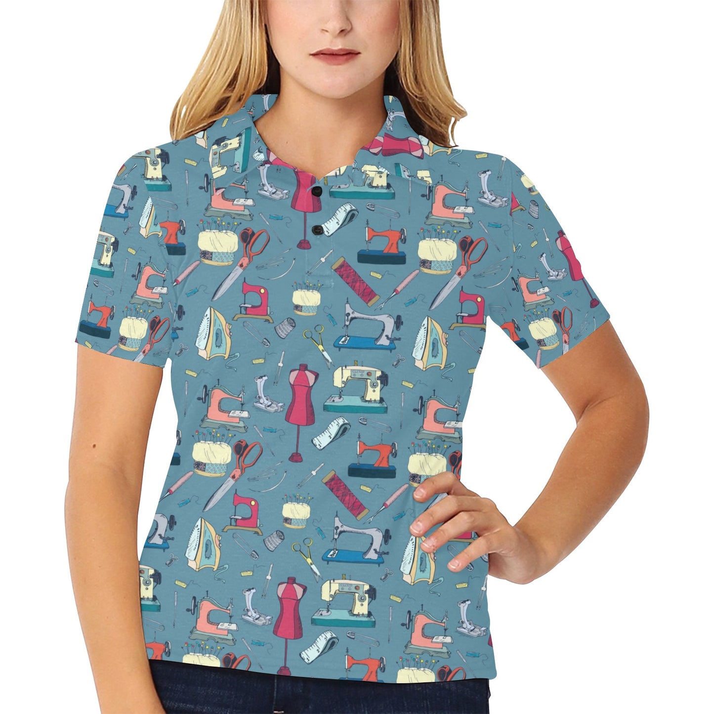 Sewing Equipment Print Design LKS301 Women's Polo Shirt