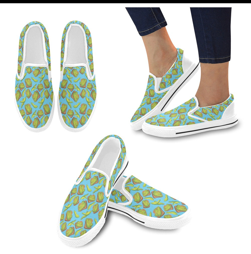 Sandwich Avocado Print Design LKS306 White Slip Ons Canvas Women's Shoes