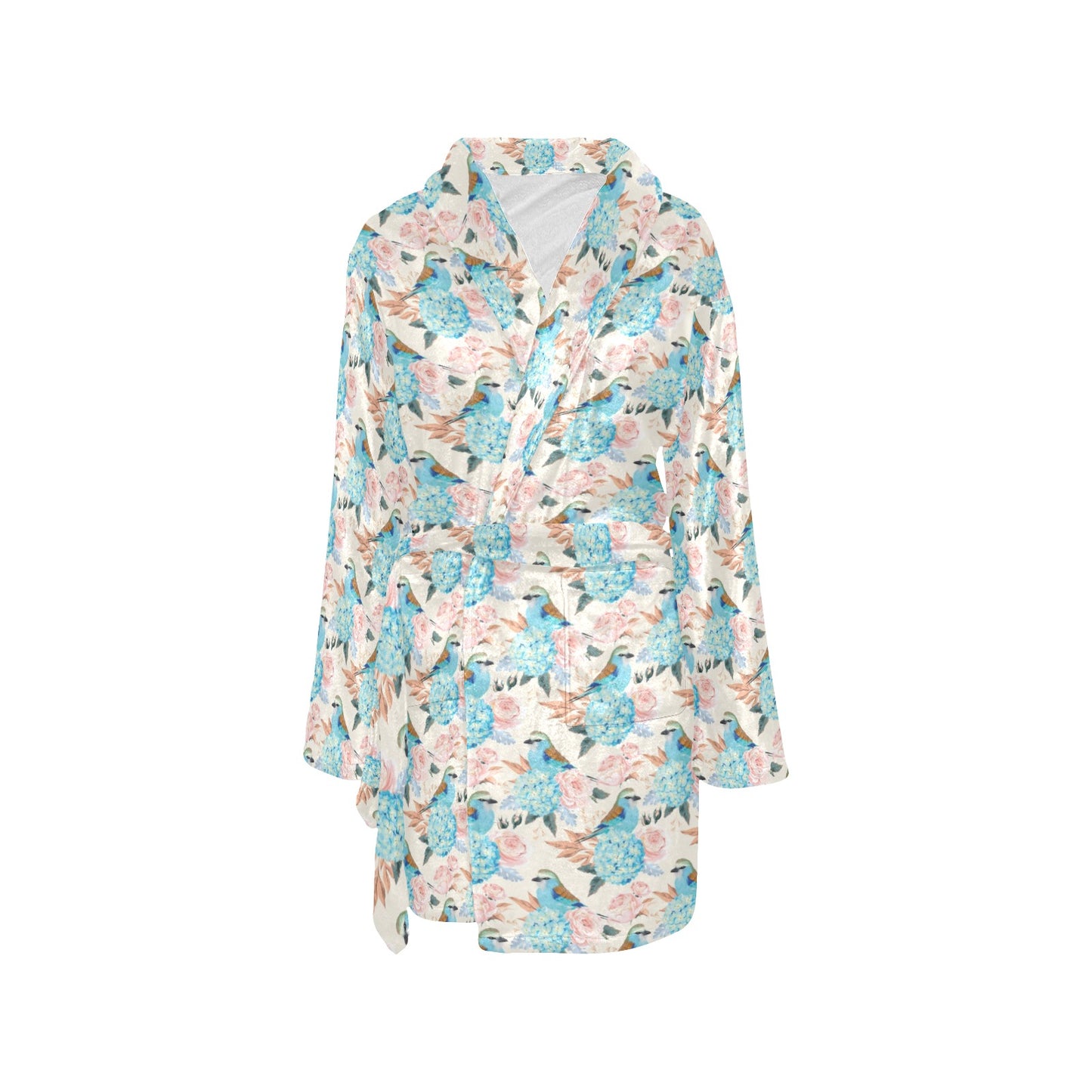Bluebird Pattern Print Design 03 Women's Fleece Robe