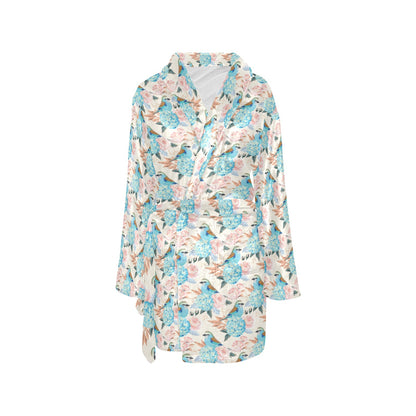 Bluebird Pattern Print Design 03 Women's Fleece Robe