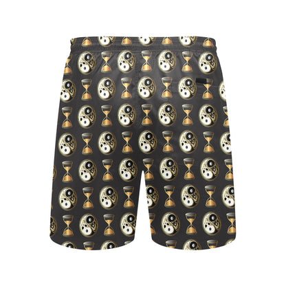 Yin Yang Skull Themed Design Print Men's Swim Trunks Beach Shorts