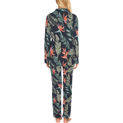 Bird Of Paradise Pattern Print Design BOP02 Women's Long Pajama Set
