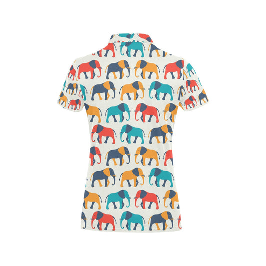 Elephant Colorful Print Pattern Women's Polo Shirt