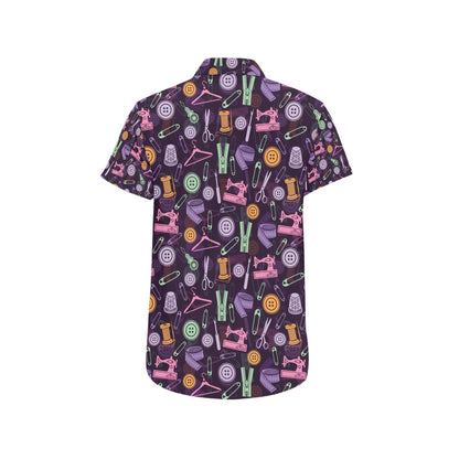 Sewing Equipment Print Design LKS306 Men Short Sleeve Button Up Shirt
