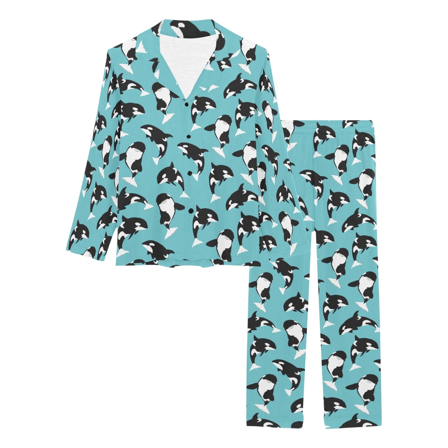 Whale Action Design Themed Print Women's Long Pajama Set