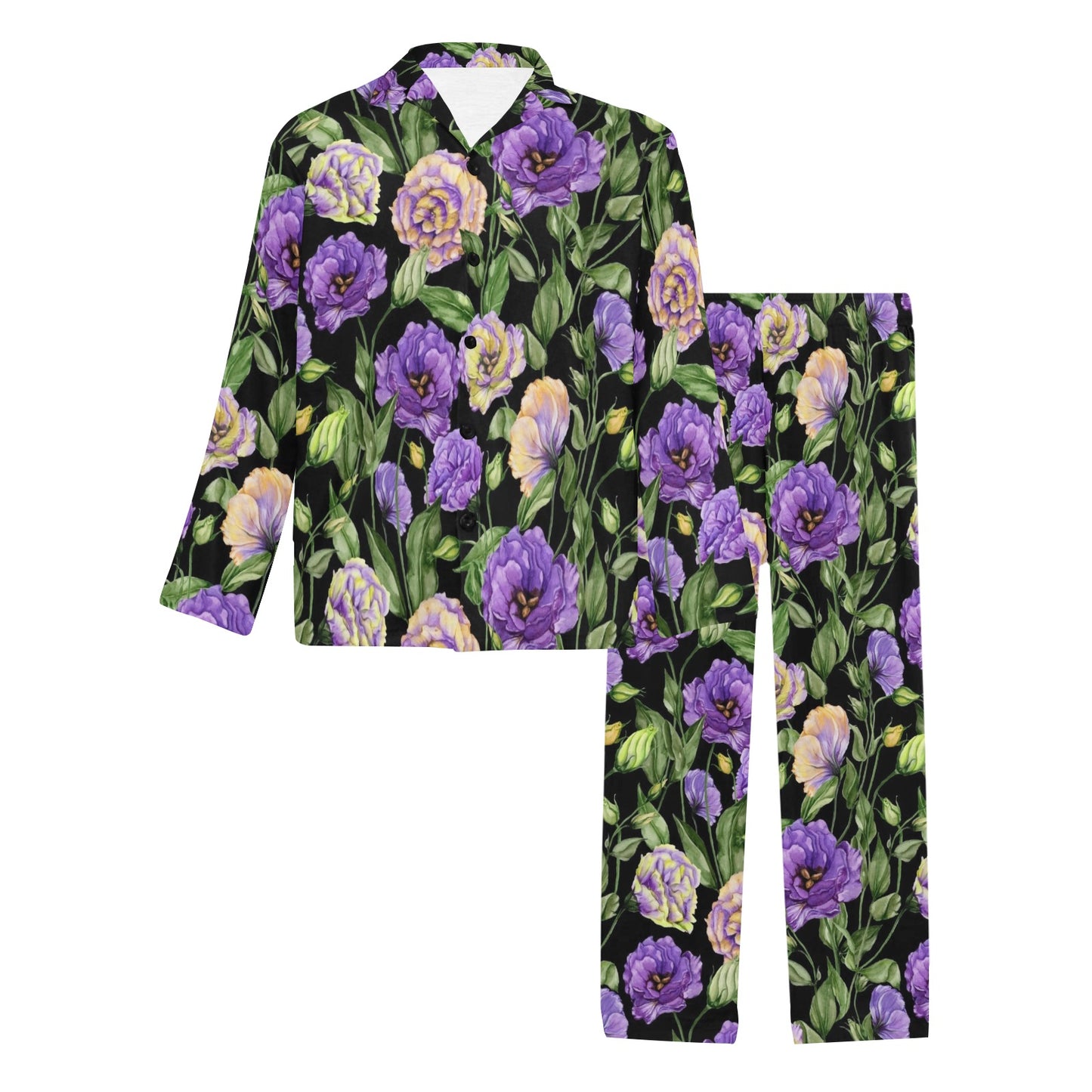 Lisianthus Pattern Print Design LT02 Men's Long Pajama Set