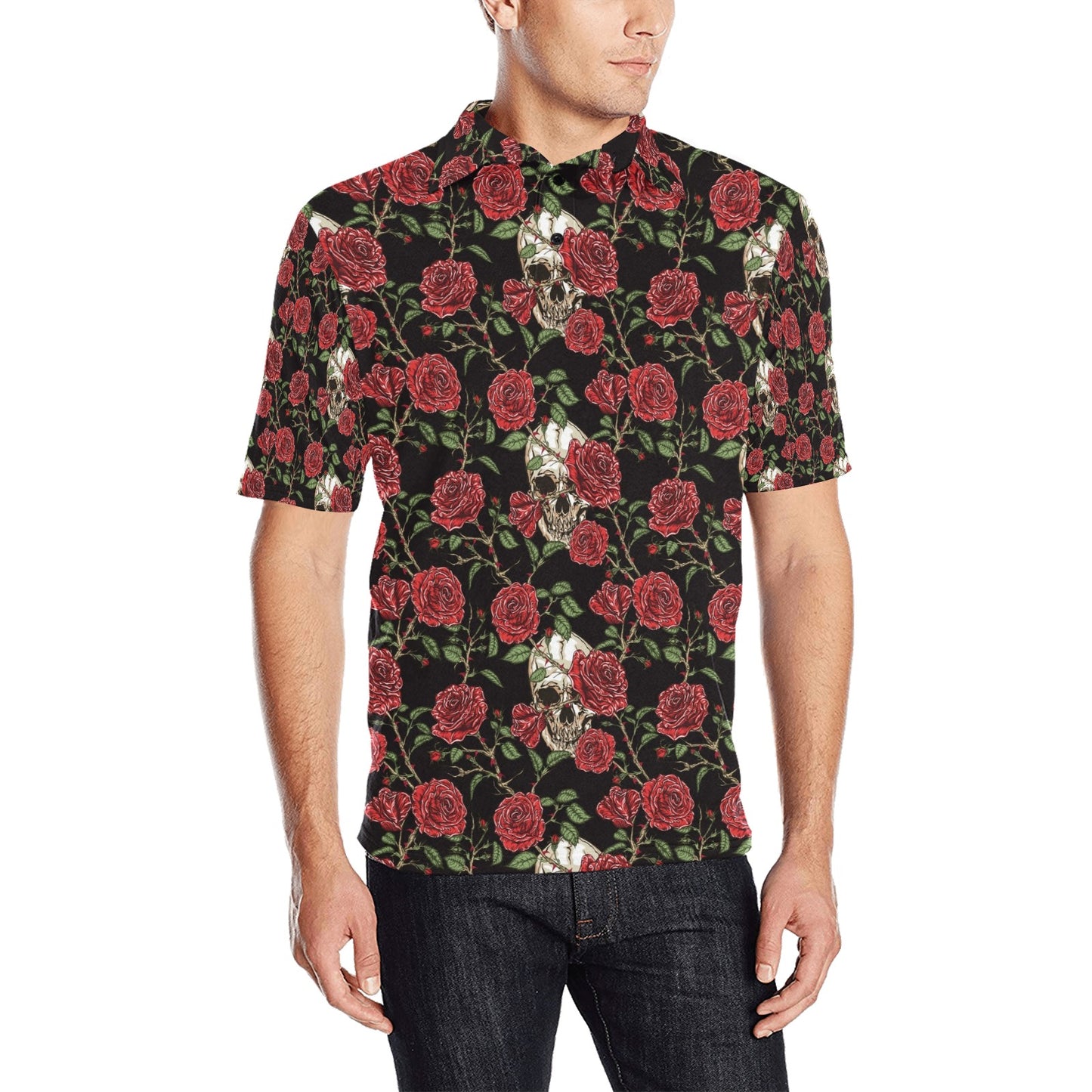 Skull And Roses Print Design LKS303 Men Polo Shirt