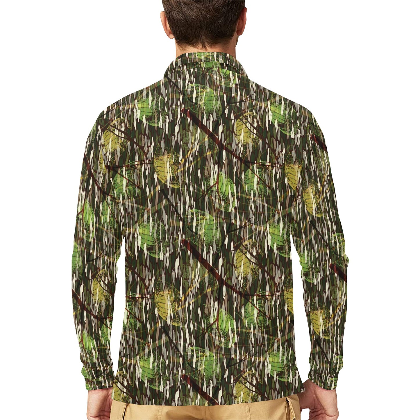 Camouflage Realtree Pattern Print Design 02 Long Sleeve Polo Shirt For Men's