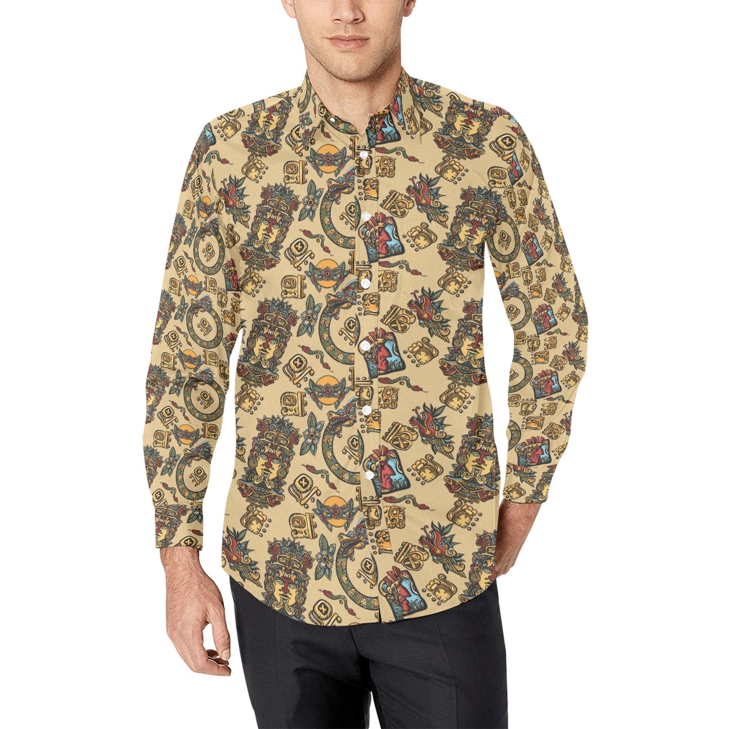 Totem Print Design LKS305 Men's Long Sleeve Dress Shirt