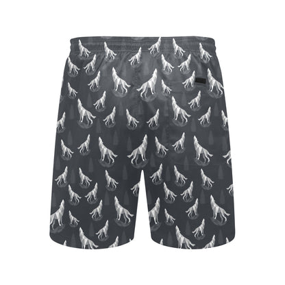 Wolf Print Design LKS303 Men's Swim Trunks Beach Shorts