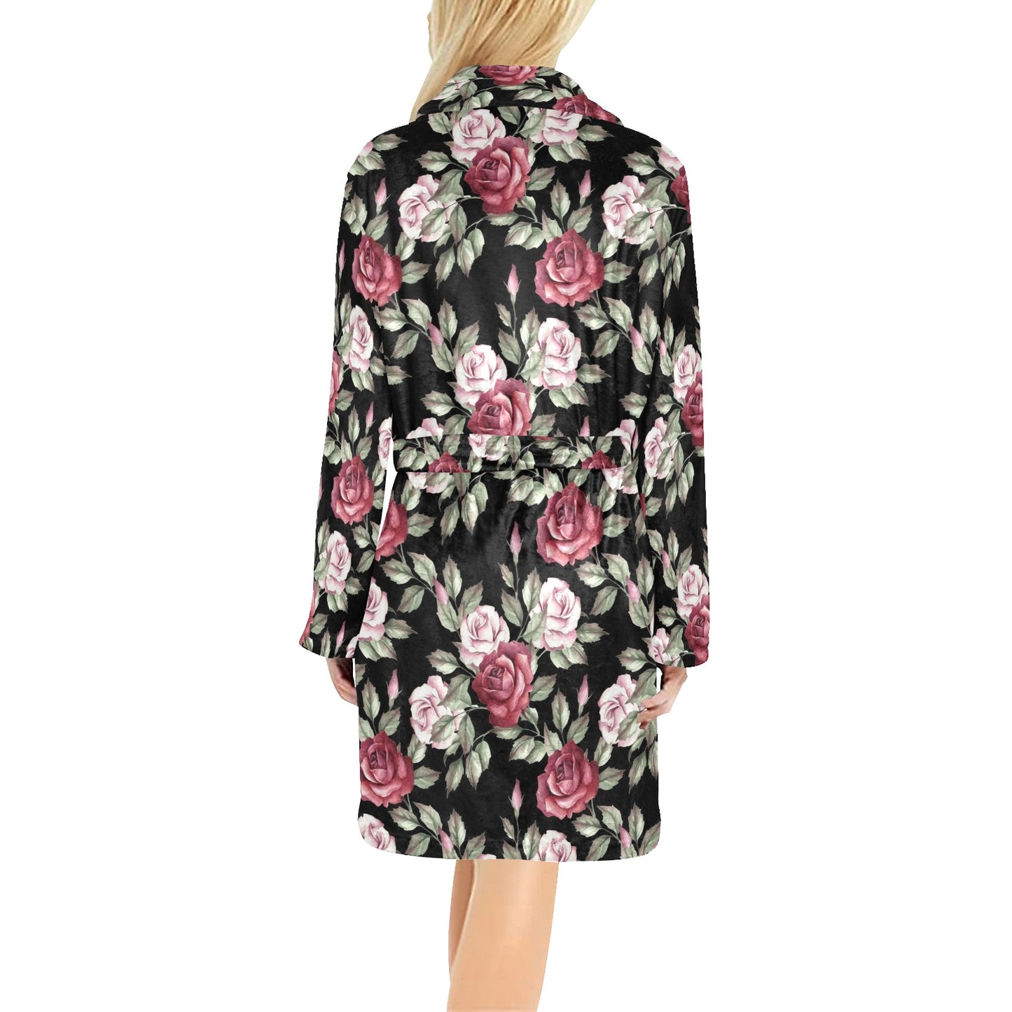 Rose Red Pink Pattern Print Design RO03 Women's Fleece Robe