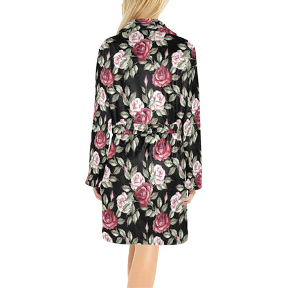 Rose Red Pink Pattern Print Design RO03 Women's Fleece Robe