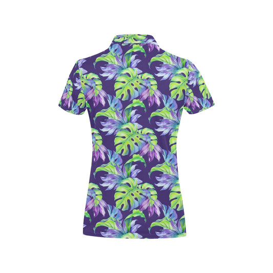 Tropical Flower Pattern Print Design TF019 Women's Polo Shirt