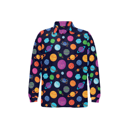 Planet Multicolor Print Design LKS302 Long Sleeve Polo Shirt For Men's