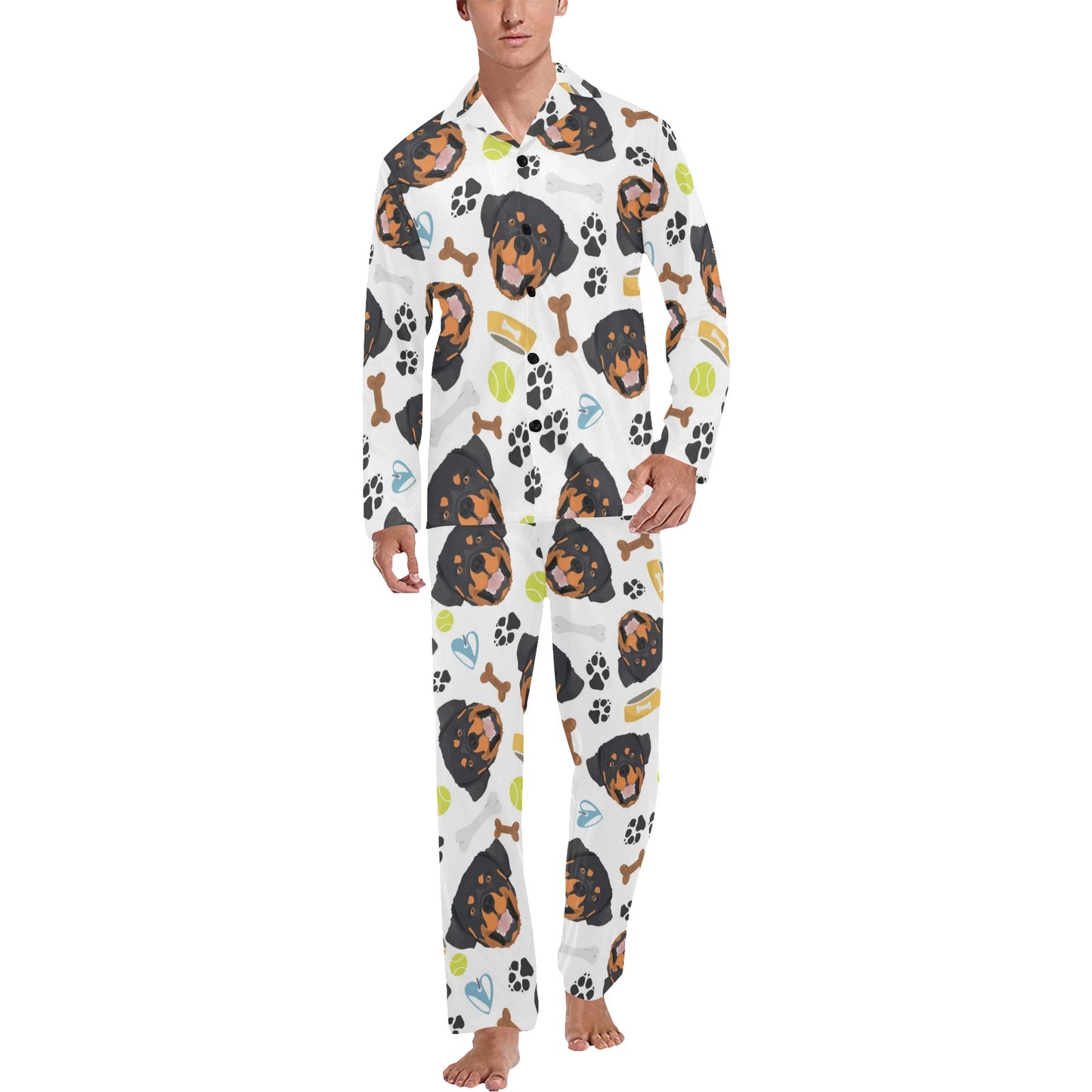 Rottweiler Pattern Print Design A04 Men's Long Pajama Set