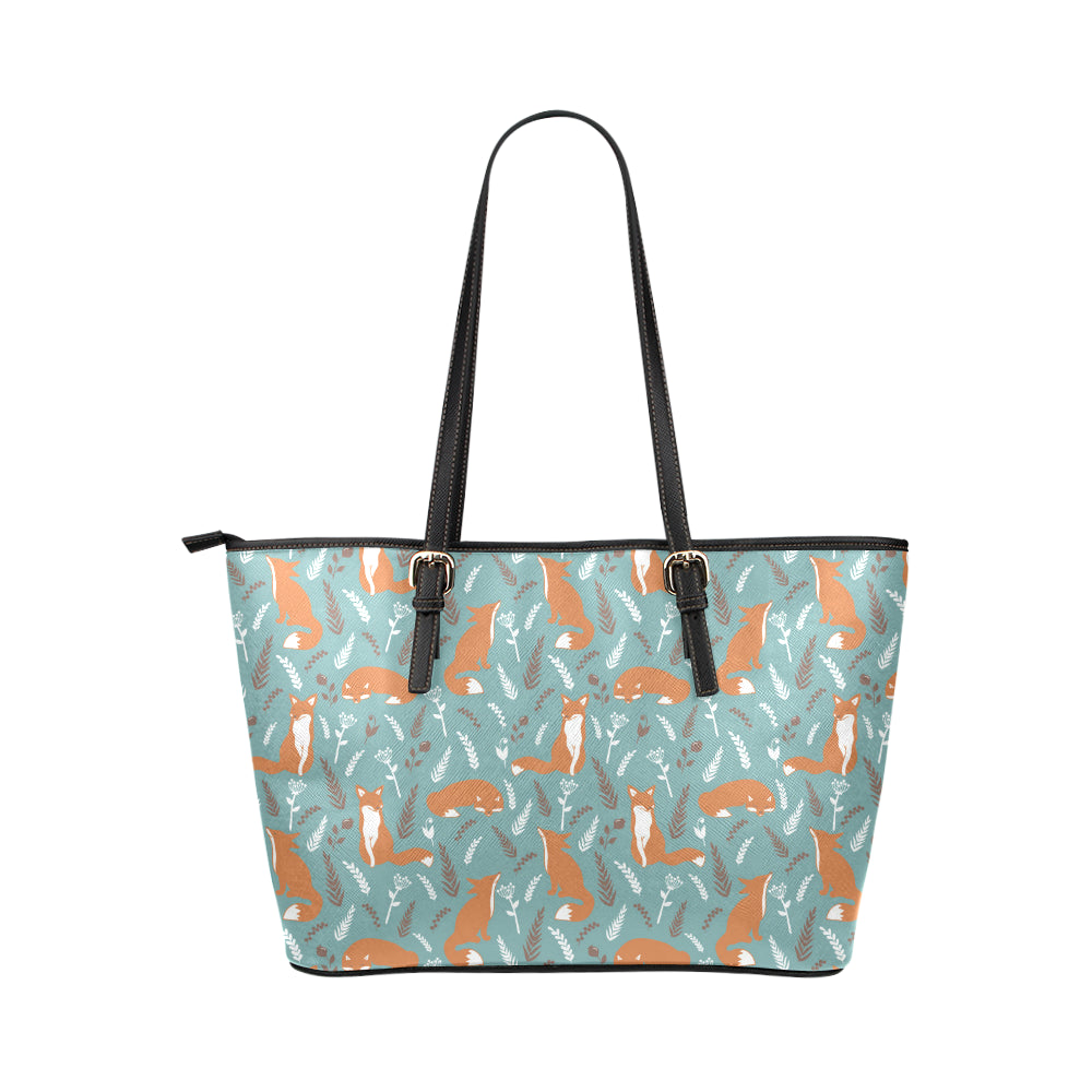 Fox Forest Print Pattern Leather Tote Bag