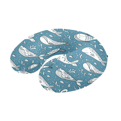 Humpback Whale Pattern Print Design 03 U-Shaped Travel Neck Pillow