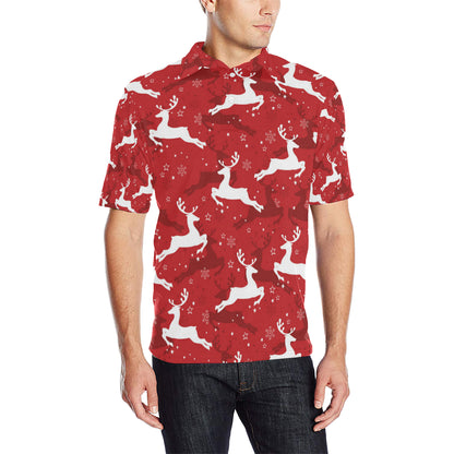 Reindeer Red Pattern Print Design 01 Men Polo Shirt