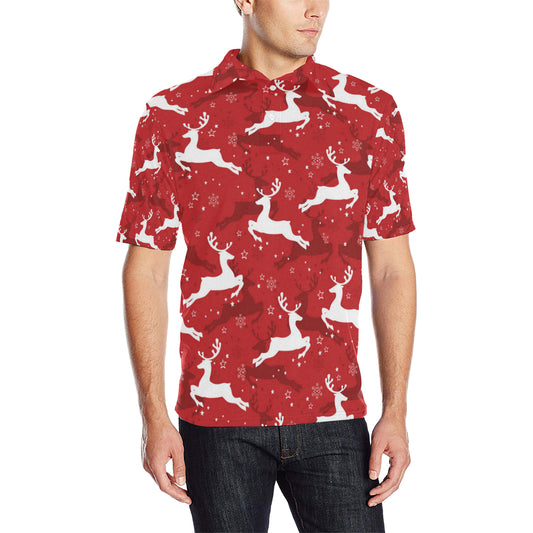 Reindeer Red Pattern Print Design 01 Men Polo Shirt
