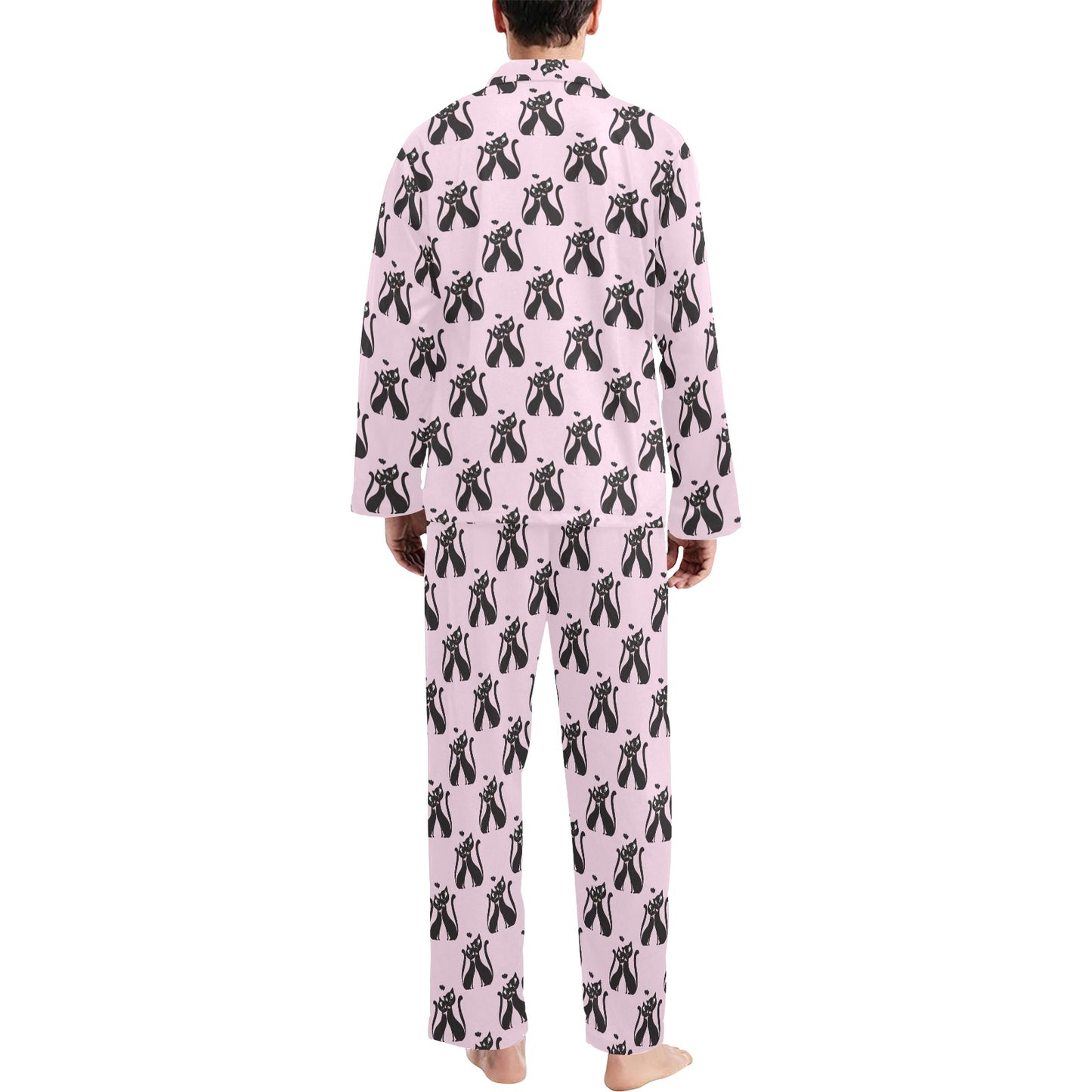 Black Cat Pattern Print Design 01 Men's Long Pajama Set