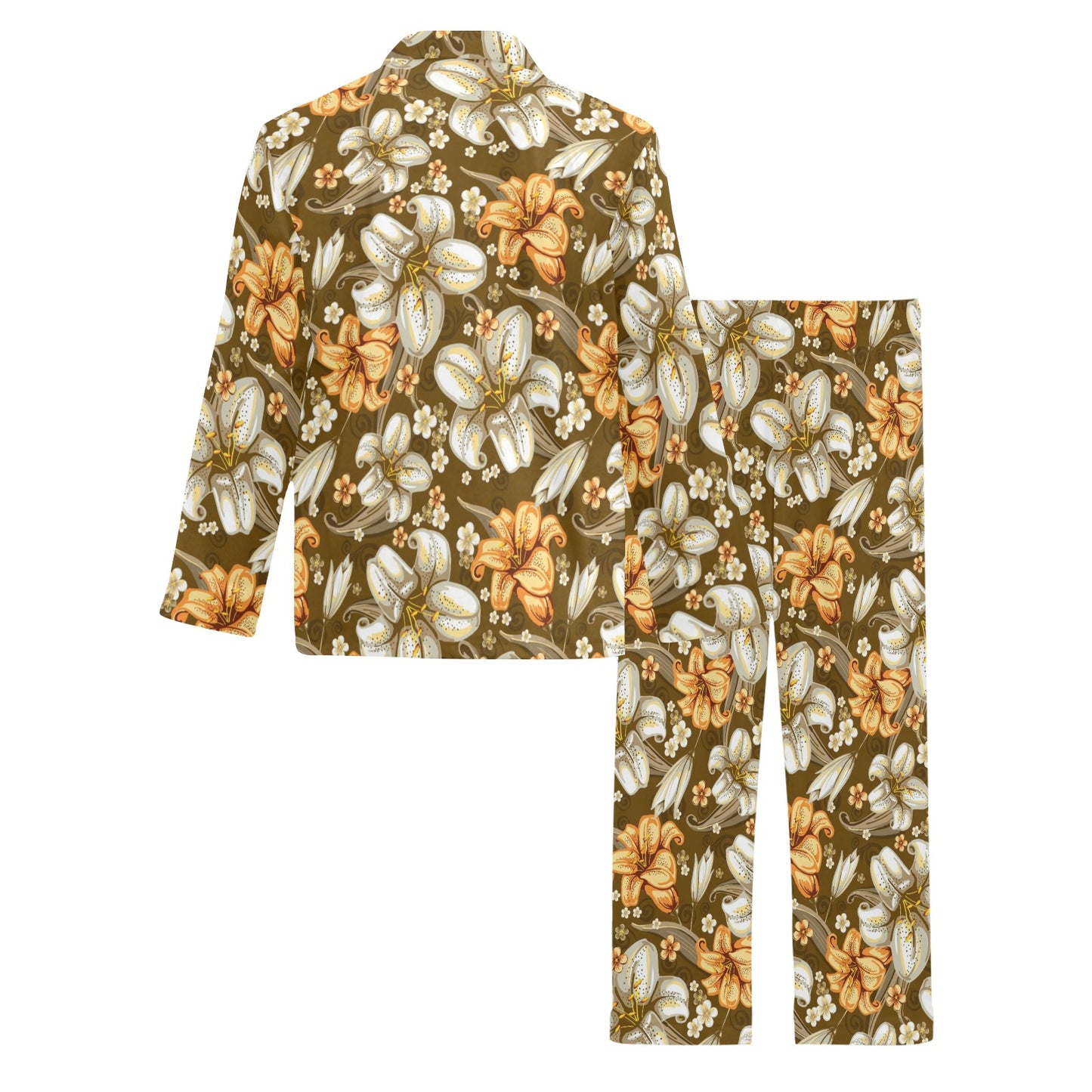 Lily Pattern Print Design 01 Men's Long Pajama Set