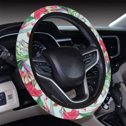 Tropical Flower Print Design LKS304 Steering Wheel Cover with Elastic Edge