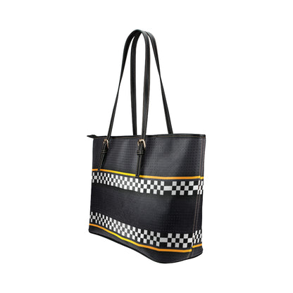 Checkered Flag Yellow Line Style Leather Tote Bag