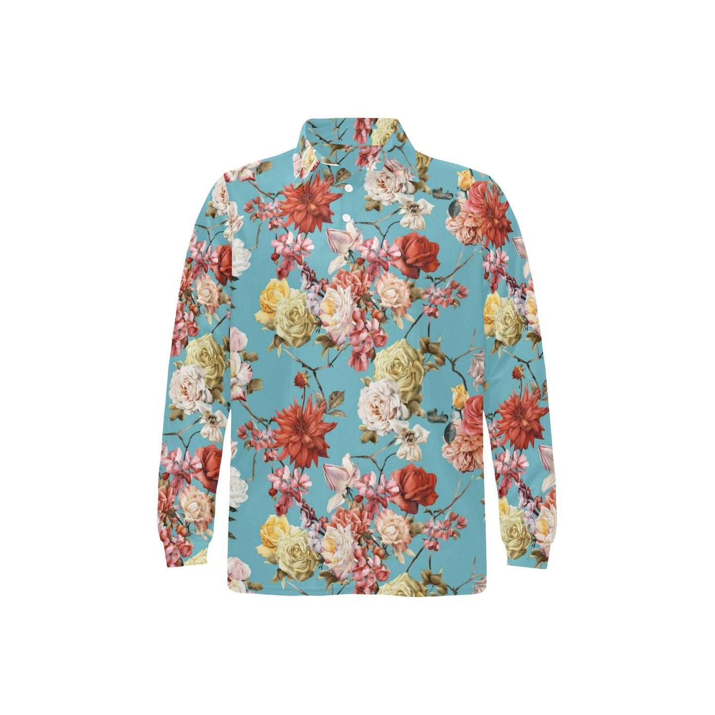 Summer Floral Pattern Print Design SF05 Long Sleeve Polo Shirt For Men's